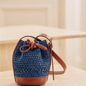 Sezane Blue and Brown Mini Bucket Bag